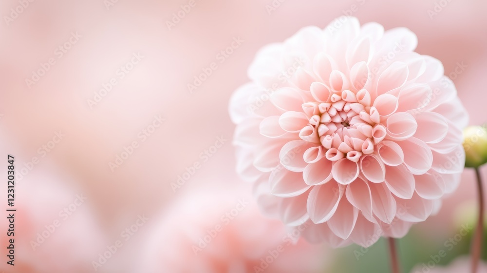 Fototapeta premium Delicate Pink Dahlia Bloom, Soft Pastel Colors, Floral Macro Photography