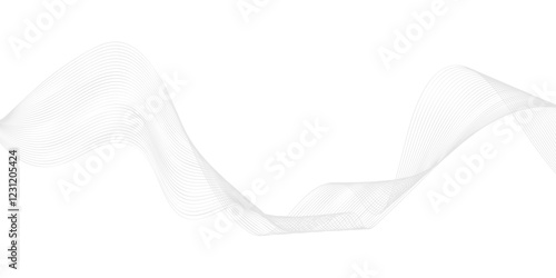 Wavy line horizontal divider outline minimalist background. Abstract grey, white smooth element swoosh speed wave modern stream transparent background. 