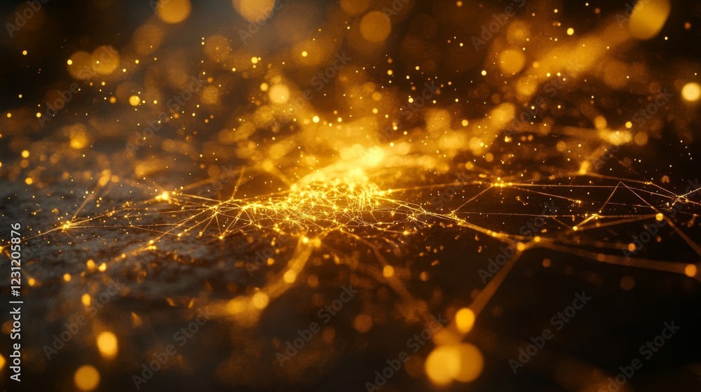 Fototapeta premium Dark Background with Golden Glitter and Sparkling Particles