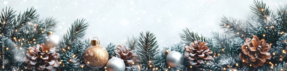 Snowy Christmas Garland with Pine Cones Ornaments and Fairy Lights Snowy Christmas Garland with Pine Cones Ornaments and Fairy Lights