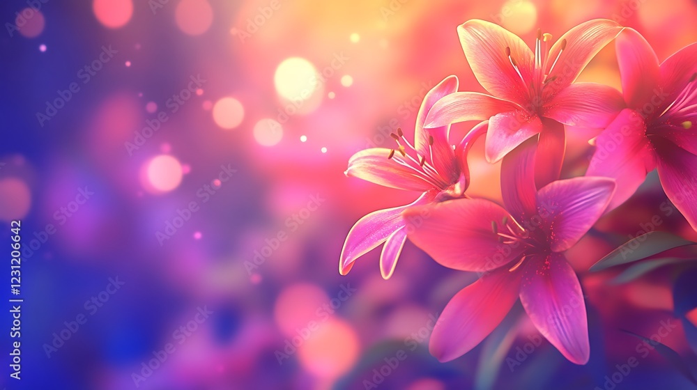 Pink lilies with warm bokeh lights and soft gradients Pink lilies with warm bokeh lights and soft gradients