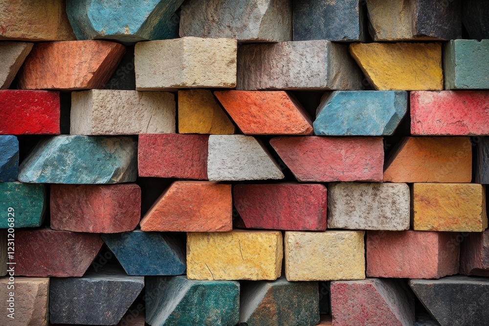 A wall made of colorful wooden blocks A wall made of colorful wooden blocks