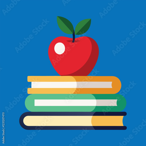 Red Apple on Stack of Books Education Learning Knowledge Back to School Teacher Student