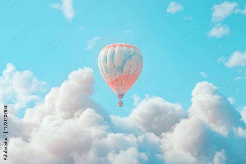Naklejka premium A hot air balloon is floating in the sky above a cloudy blue sky