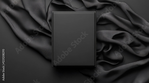 A sleek, black box rests on a bed of luxurious black silk.  A minimalist, elegant image.