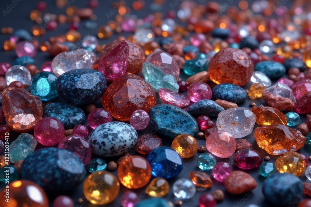 Colorful Gemstones Scattered On Dark Surface Colorful Gemstones Scattered On Dark Surface