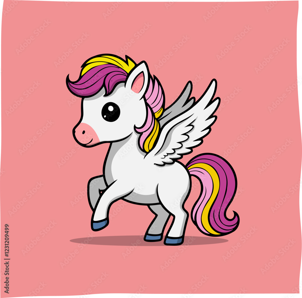 Fototapeta premium Cute Pegasus character illustration with rainbow colors, suitable for mascot or any content