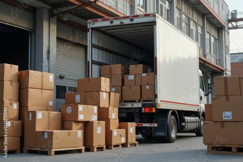 Cardboard boxes being loaded onto a delivery truck