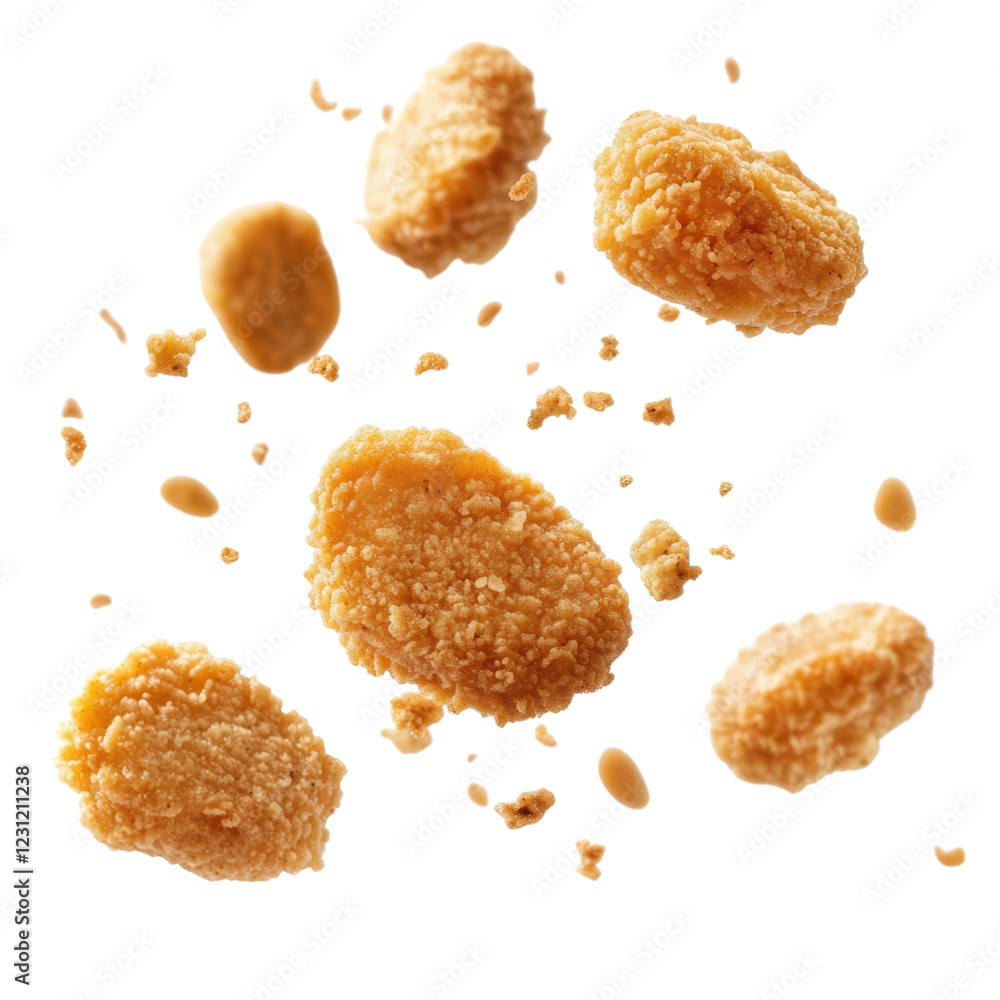 Crispy Fried Snacks Falling Against Transparent Background Crispy Fried Snacks Falling Against Transparent Background