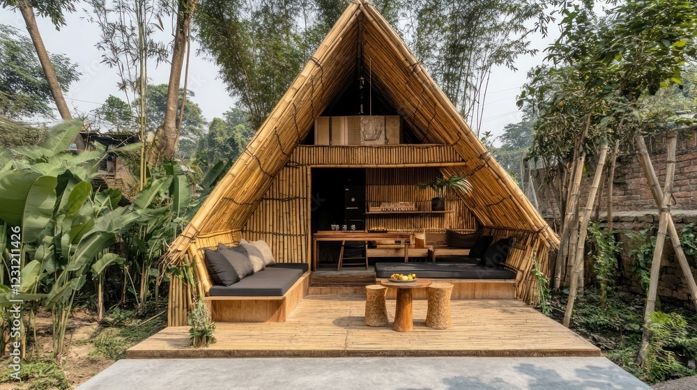 Tranquil Bamboo A-Frame Cabin Retreat in Lush Greenery Tranquil Bamboo A-Frame Cabin Retreat in Lush Greenery