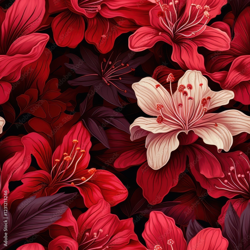 A red and white flower with a purple stem A red and white flower with a purple stem