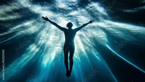 Wallpaper Mural Underwater Silhouette: A Man's Peaceful Dive into the Deep Blue Torontodigital.ca