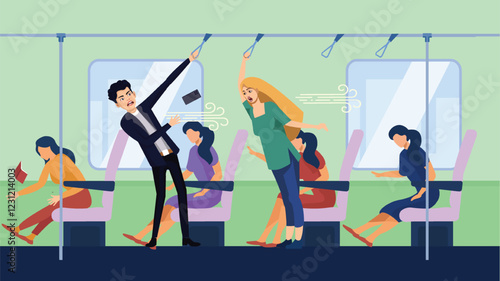 Bus accident travellers Narrow Escape vector illustrations Call Taxi booking Semi realistic character illustration flat color limited palette vector Story board drawing daily life motion graphics
