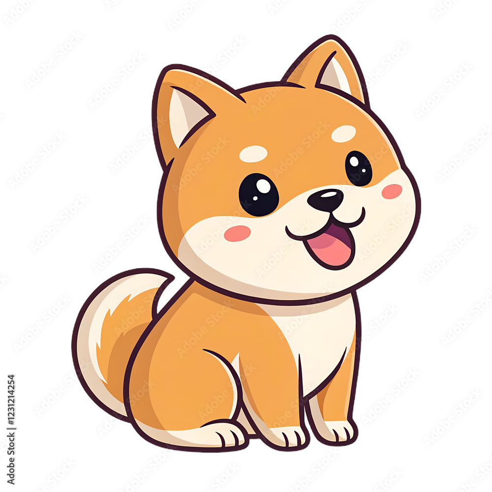 Kawaii style Shiba Inu dog icon with happy expression and cute features. This adorable character is perfect for various designs and illustrations Kawaii style Shiba Inu dog icon with happy expression and cute features. This adorable character is perfect for various designs and illustrations