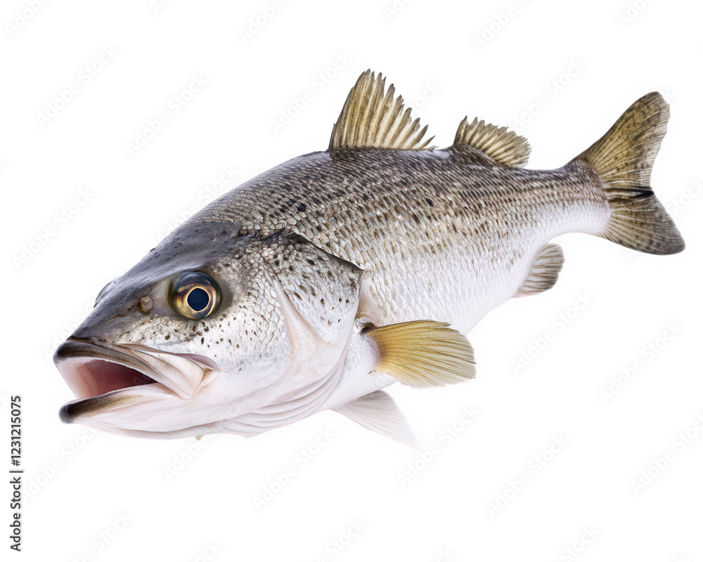 Fototapeta premium Freshwater fish with scales and fins, isolated on transparency background, showcasing its detailed features and vibrant colors. Perfect for culinary or educational purposes