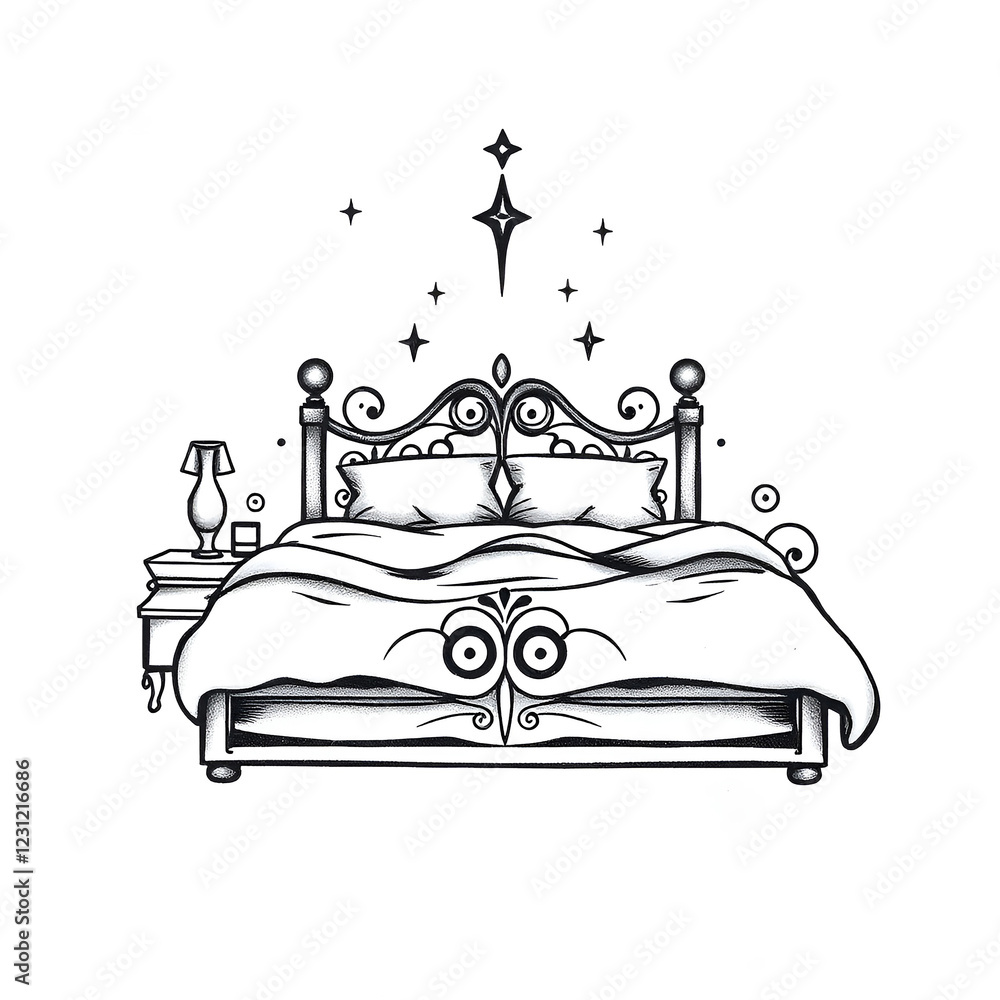 illustration of a bed with pillows