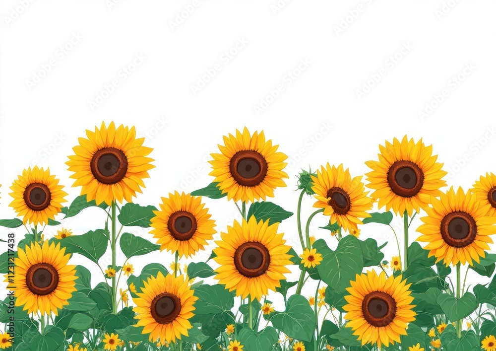 Fototapeta premium Sunflower Field Landscape Background Illustration