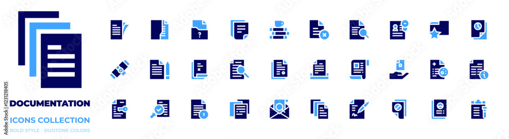 Documentation icon collection. Bold style. Duotone colors. folder, document, legal document, delete, submit, file, documents, info, question, information Documentation icon collection. Bold style. Duotone colors. folder, document, legal document, delete, submit, file, documents, info, question, information