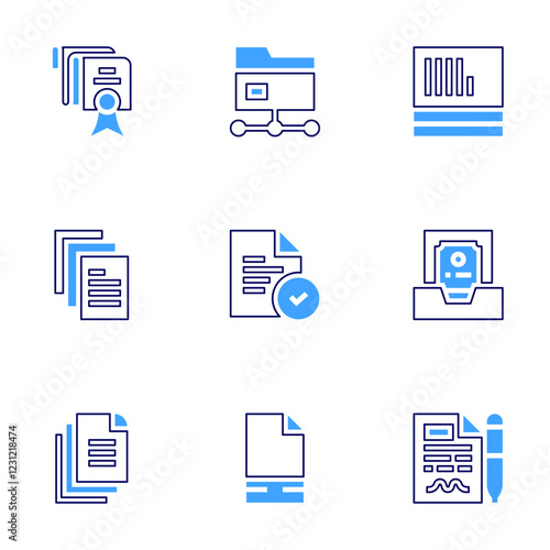 Documentation icon set. Bold line style. Duotone colors. Editable stroke. document, agreement, documents, papers, file