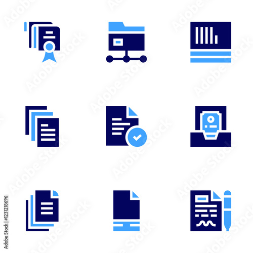 Documentation icon set. Bold style. Duotone colors. document, agreement, documents, papers, file