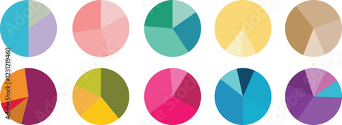 Pie charts diagrams. Pie chart infographic set. Different color circles. donut and pie chart infographic elements se. Vector illustration