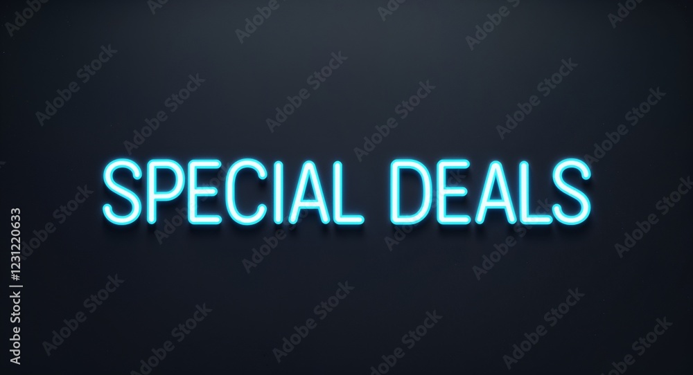 special deals word lettering with neon blue glow on plain black dark background special deals word lettering with neon blue glow on plain black dark background