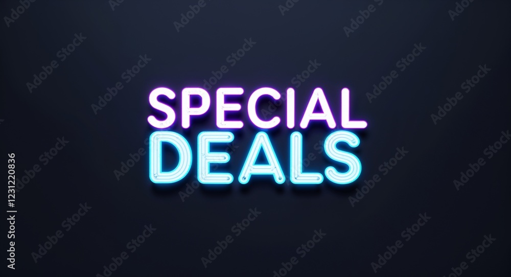 special deals word lettering with neon blue glow on plain black dark background special deals word lettering with neon blue glow on plain black dark background