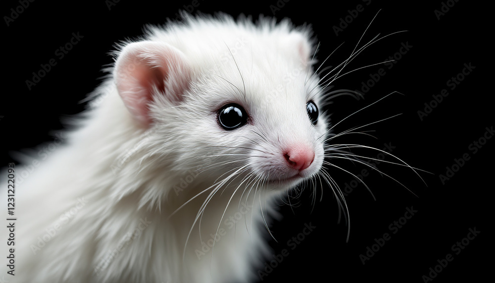 Adorable White Ferret Portrait Black Background Adorable White Ferret Portrait Black Background