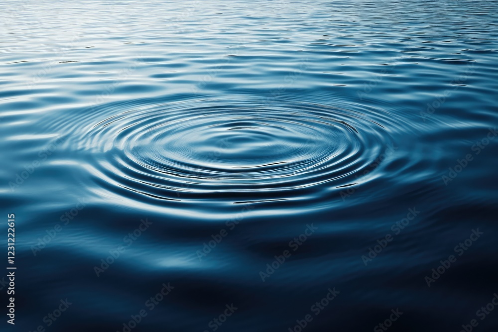 Ripple effects on a still water surface, creating gentle waves and smooth, circular patterns with a sense of calm and tranquility