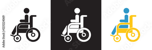 Disability icon set.  Modern  style of handicap related icons. features of physical and mental development, assistive devices, inclusivity, and more.  isolated on white and black background. EPS 10
