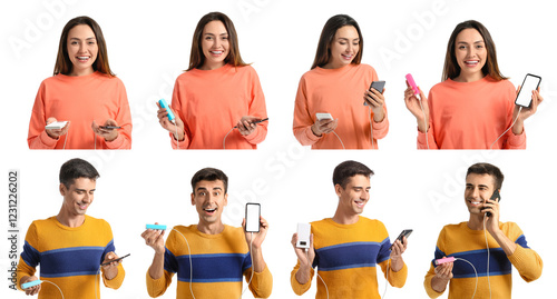 Set of young woman and man ...