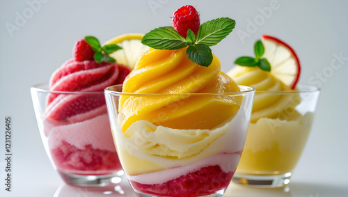 Refreshing Fruit Sorbet in a Glass Cup
