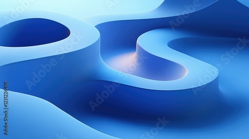 Minimalistic 3D Abstract Background with Smooth Blue Geometric Shapes and Soft Ambient Lighting