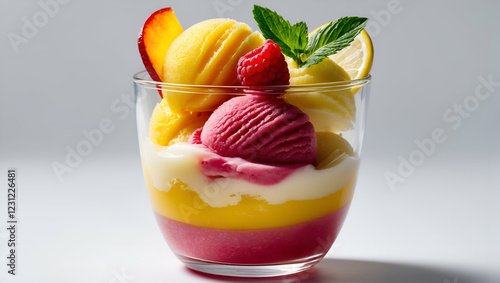 Refreshing Fruit Sorbet in a Glass Cup