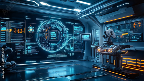 Wallpaper Mural A computer room with a large monitor and a robot Torontodigital.ca