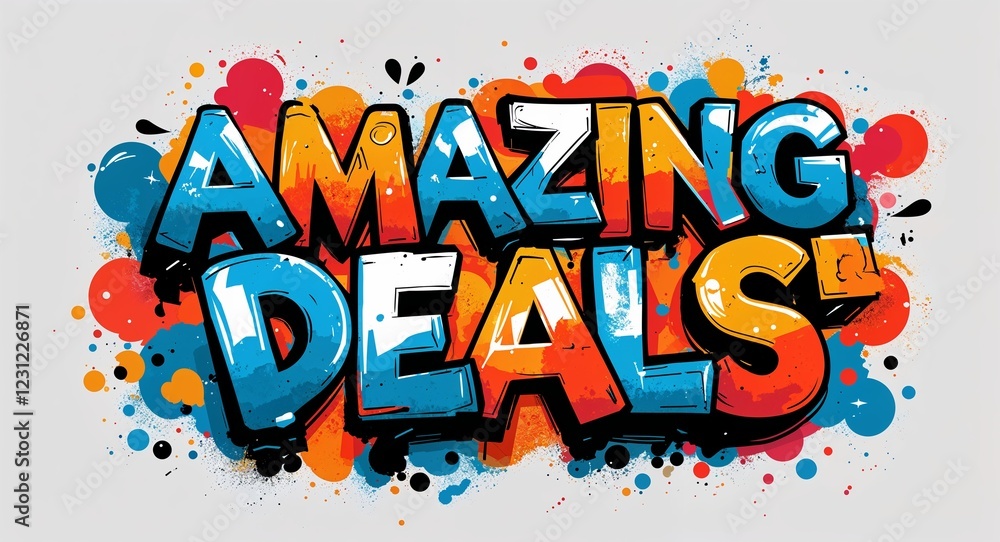amazing deals graffiti lettering illustration design on plain white background amazing deals graffiti lettering illustration design on plain white background