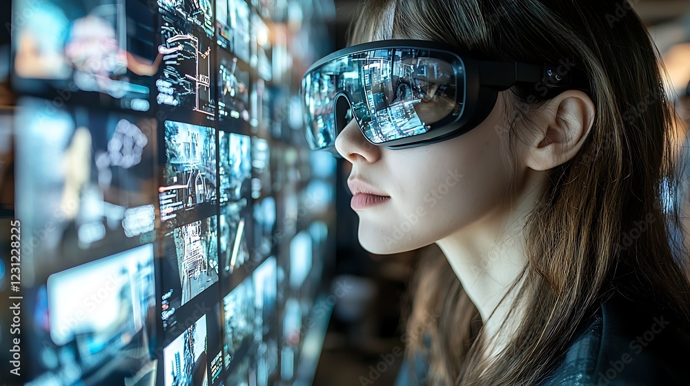 Exploring augmented reality technology urban innovation lab digital art experience modern cityscape close-up view future concepts Exploring augmented reality technology urban innovation lab digital art experience modern cityscape close-up view future concepts