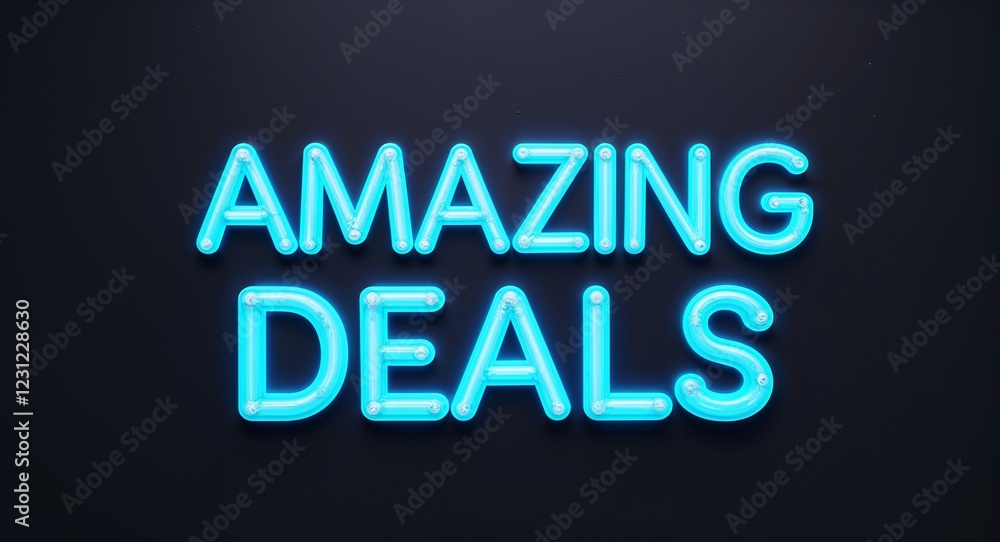 amazing deals word lettering with neon blue glow on plain black dark background amazing deals word lettering with neon blue glow on plain black dark background