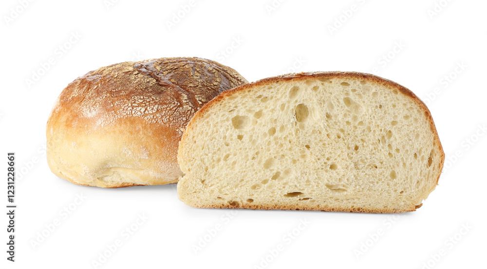 Pieces of freshly baked bread isolated on white Pieces of freshly baked bread isolated on white