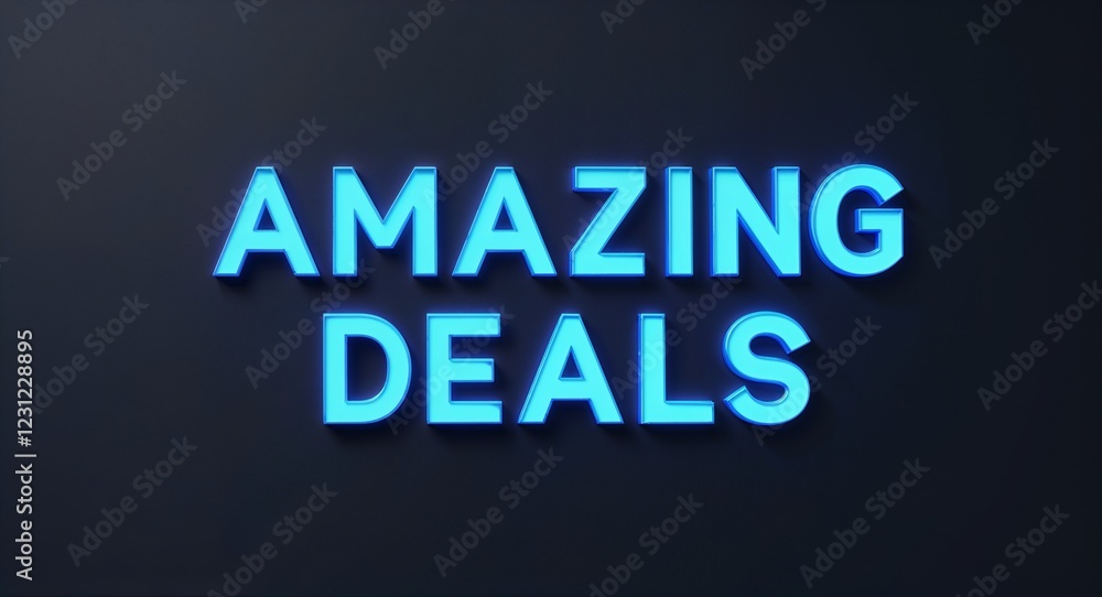 amazing deals word lettering with neon blue glow on plain black dark background amazing deals word lettering with neon blue glow on plain black dark background