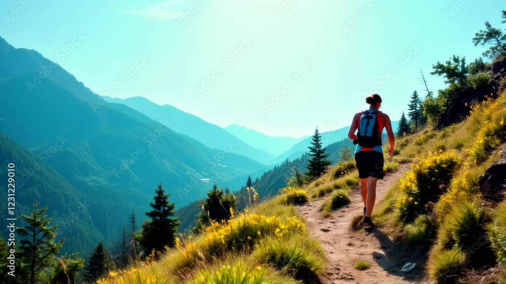 Trail Runner in Majestic Mountain Landscape Trail Runner in Majestic Mountain Landscape