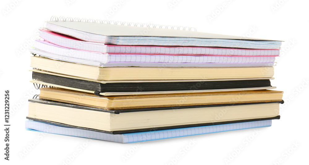 Stack of different notebooks isolated on white Stack of different notebooks isolated on white