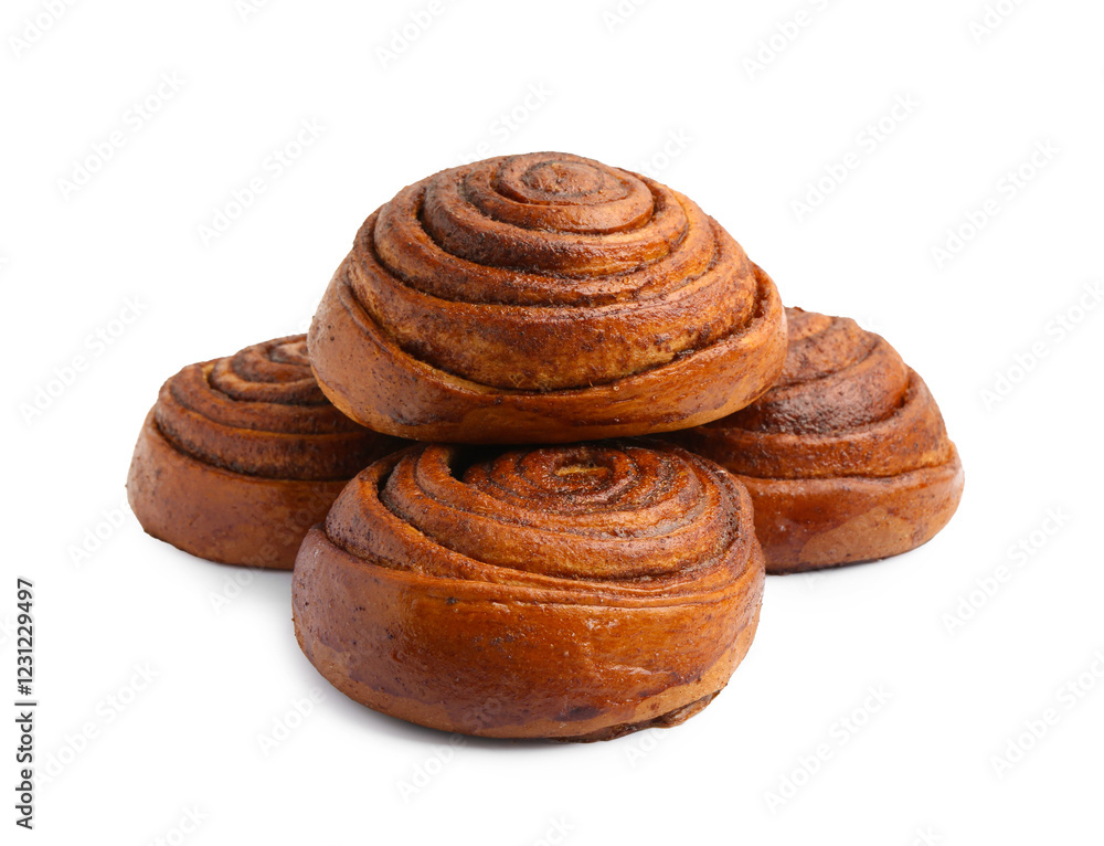 Delicious cinnamon roll buns isolated on white Delicious cinnamon roll buns isolated on white