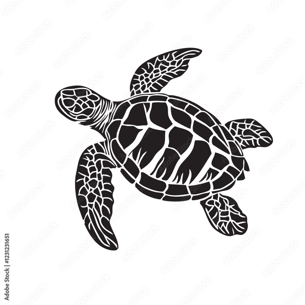 Obraz premium Vector of sea turtle silhouette on white background, Easy editable layere, Undersea animals.