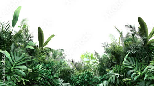 Fototapeta Naklejka Na Ścianę i Meble -  Tropical plants creating a lush green border on transparent background