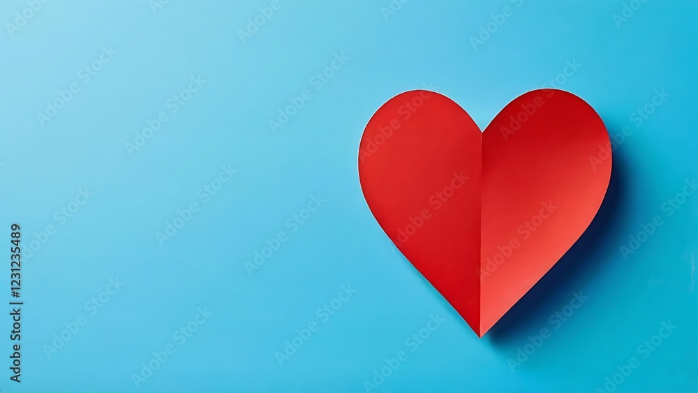 a single red paper heart on a blue background depicting love and warmth a single red paper heart on a blue background depicting love and warmth