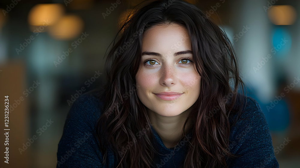 Woman smiling, cafe background, portrait, website use (1) Woman smiling, cafe background, portrait, website use (1)