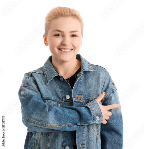 Young woman with short hair...