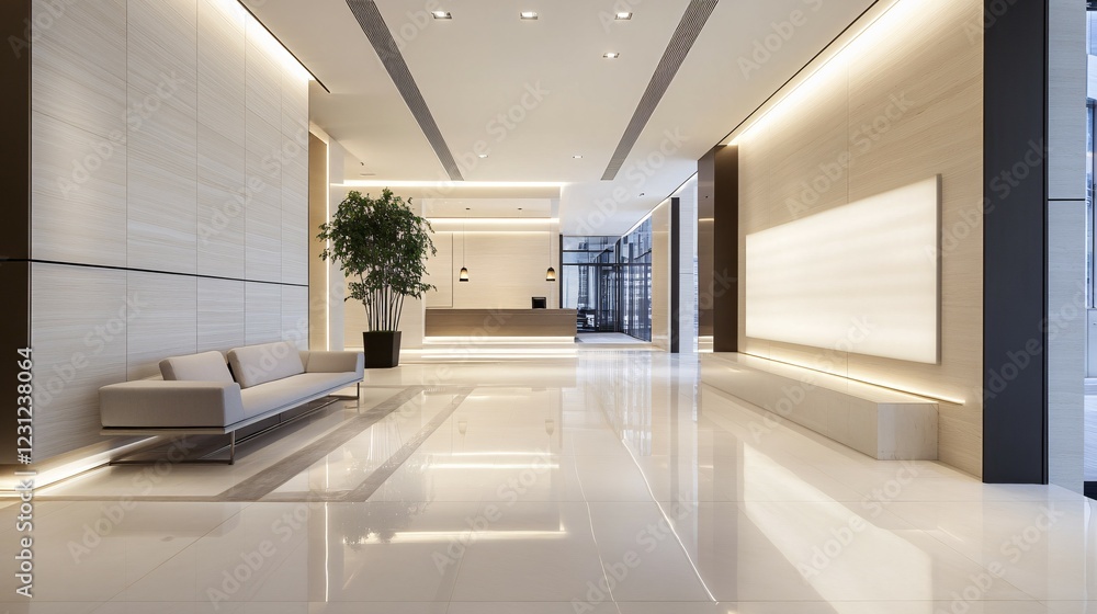 Fototapeta premium Modern Lobby Interior Design Featuring Minimalist Decor