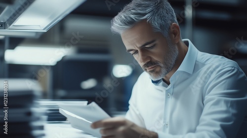 Middle-aged businessman overseeing quality control at an air purifier manufacturing factory, emphasizing dependability and modern air-cleaning technology.